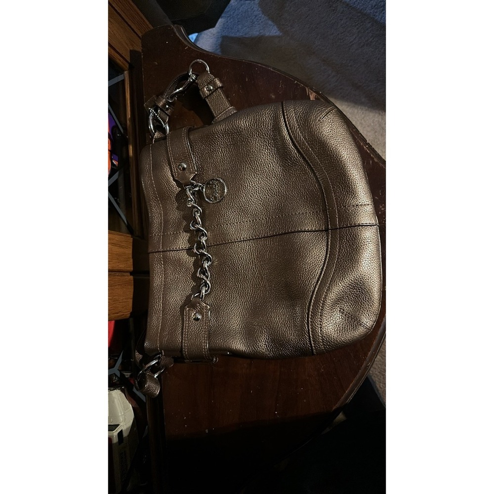 COACH Shoulder Bag Metallic Brown Chain Charm 17a